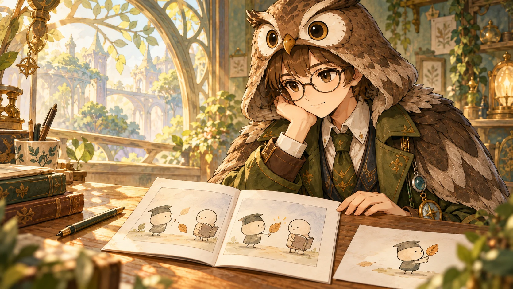 ドクターが、葉を差し出す場面の小冊子と、人物だけの比較用紙を見比べている。