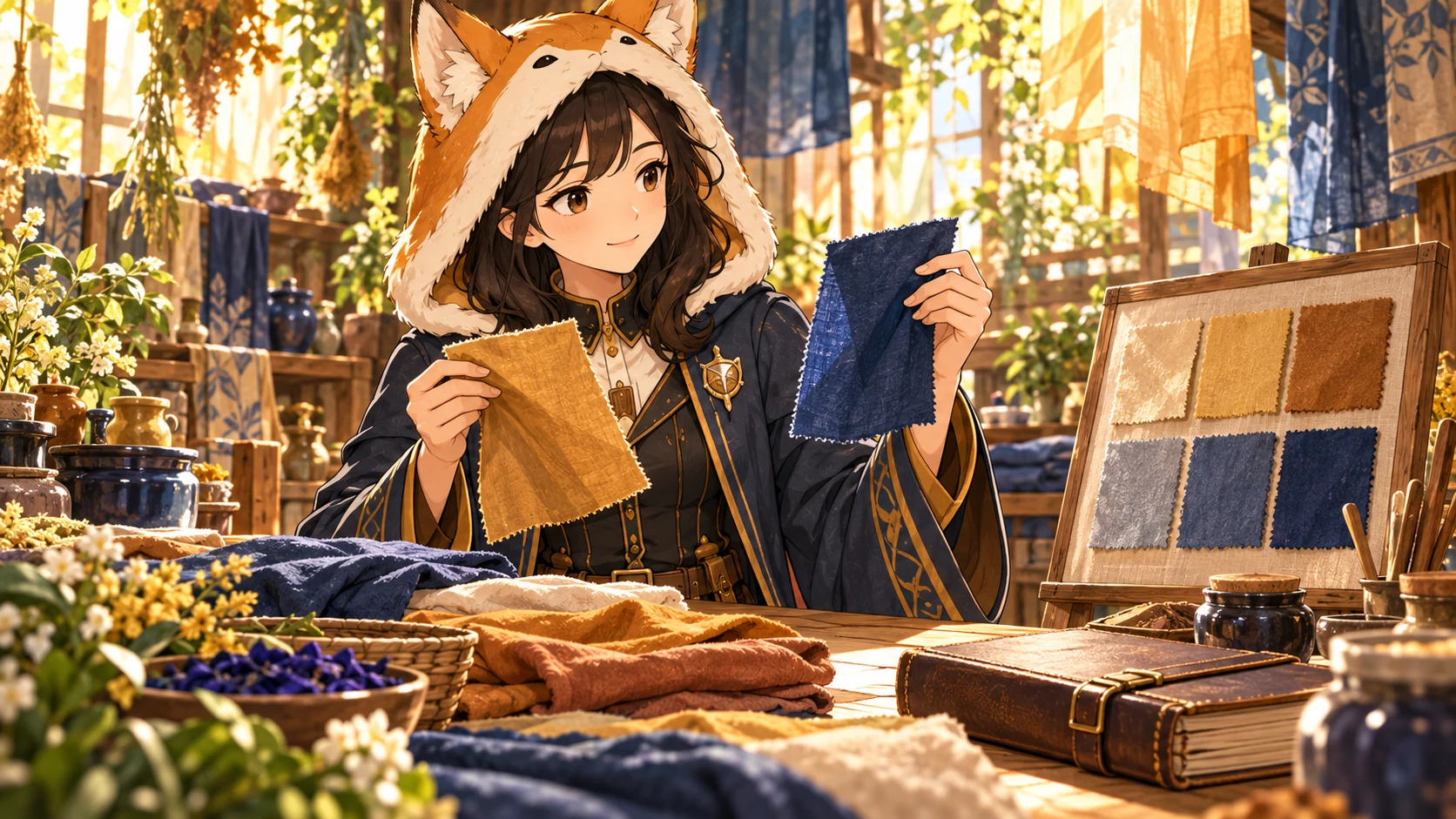 染色見本を見比べ、公開用の説明と閉じた配合記録を分けるレイ