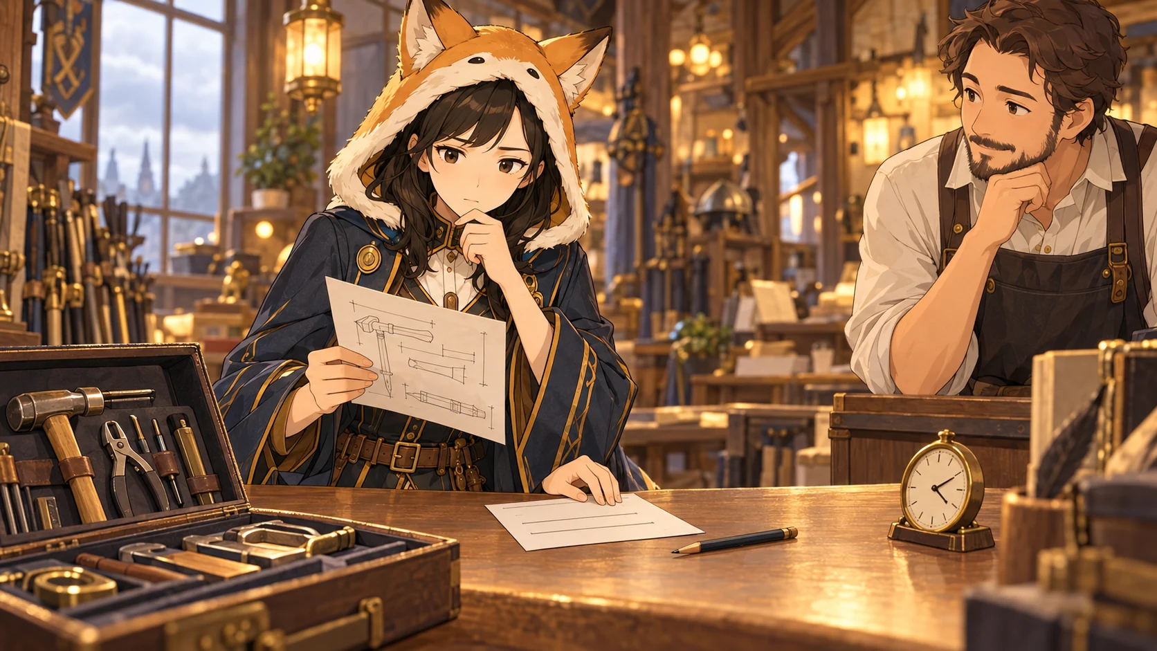 道具の仕様書と未確定の受取予定を分けて検討するレイ