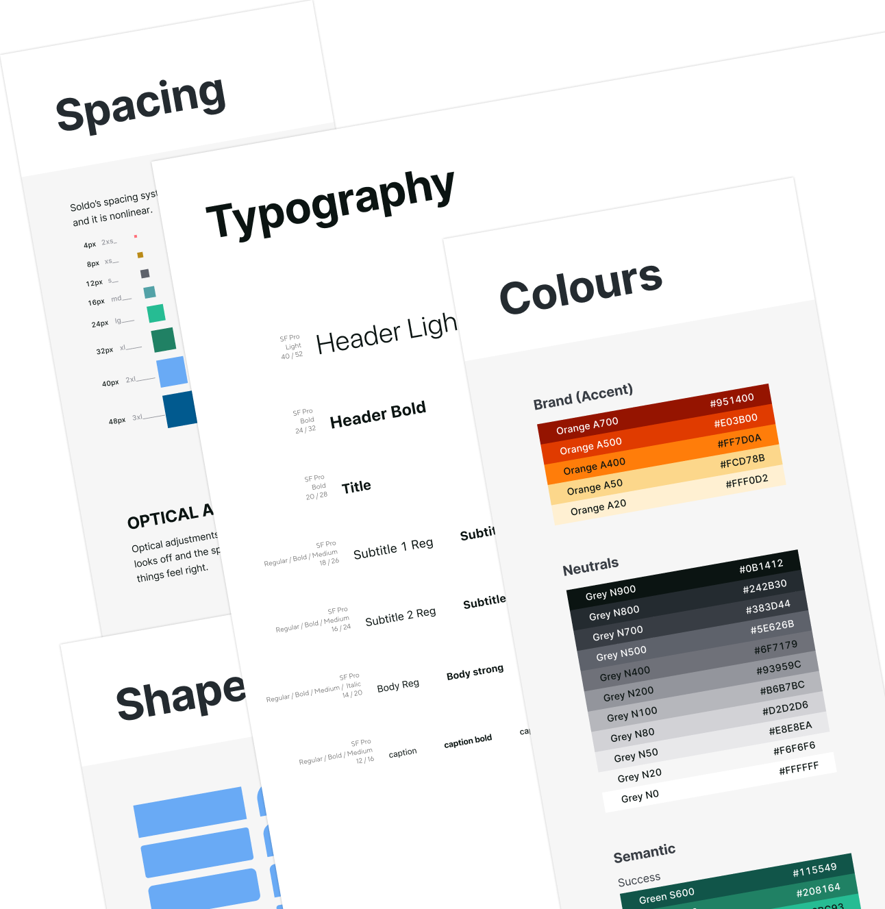 A composition of various UI Design system tokens. Including colours and typography.