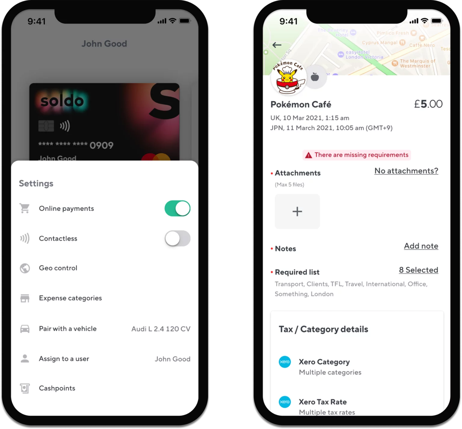 A couple of phone with the Soldo mobile app mobile User interface