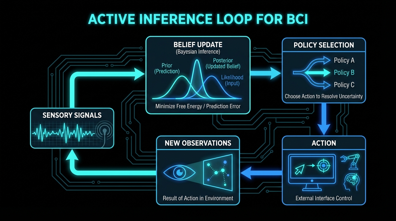 Active Inference loop for BCI (dark theme)