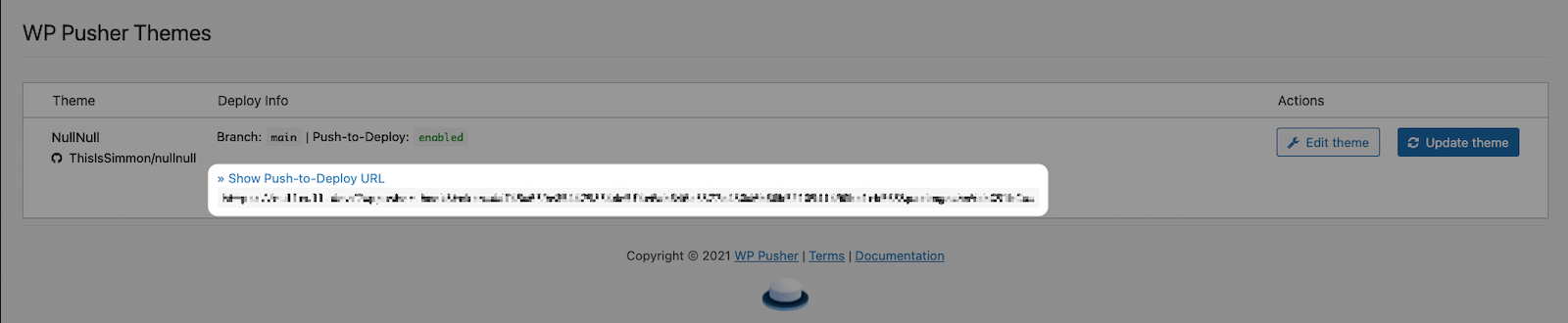 WP Pusher インストール済みテーマ画面