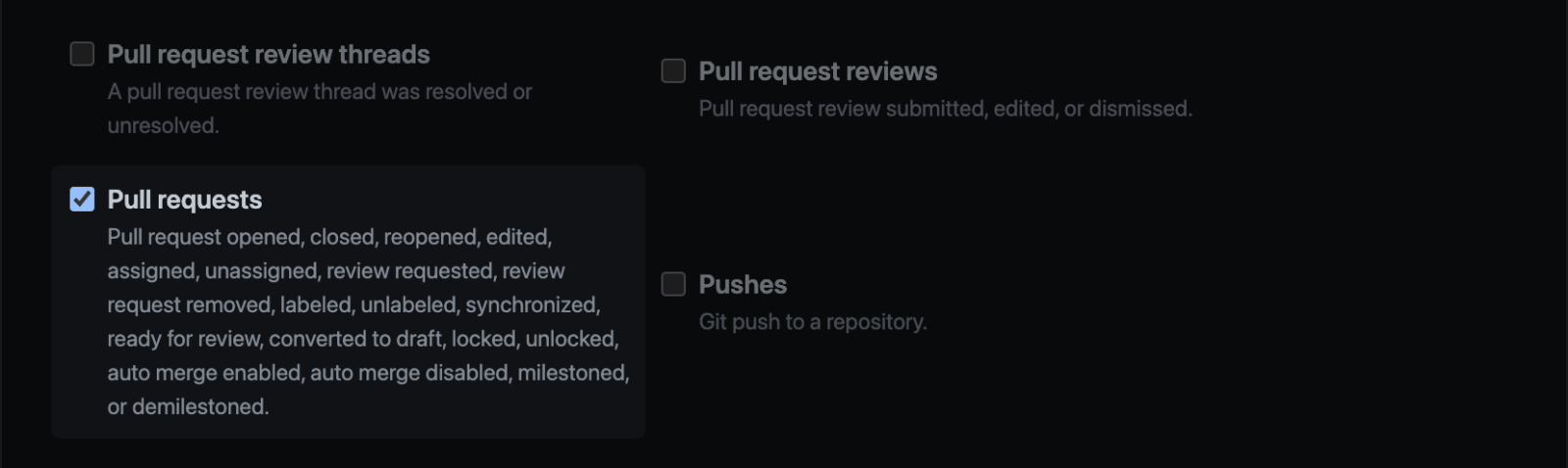 GitHub webhook 「Pull request」にチェック