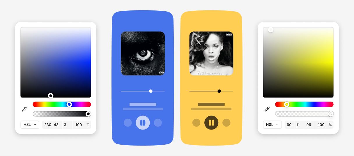Although both covers are perceived as neutral, the extracted image data still contains blue tones on the left and yellow tones on the right
