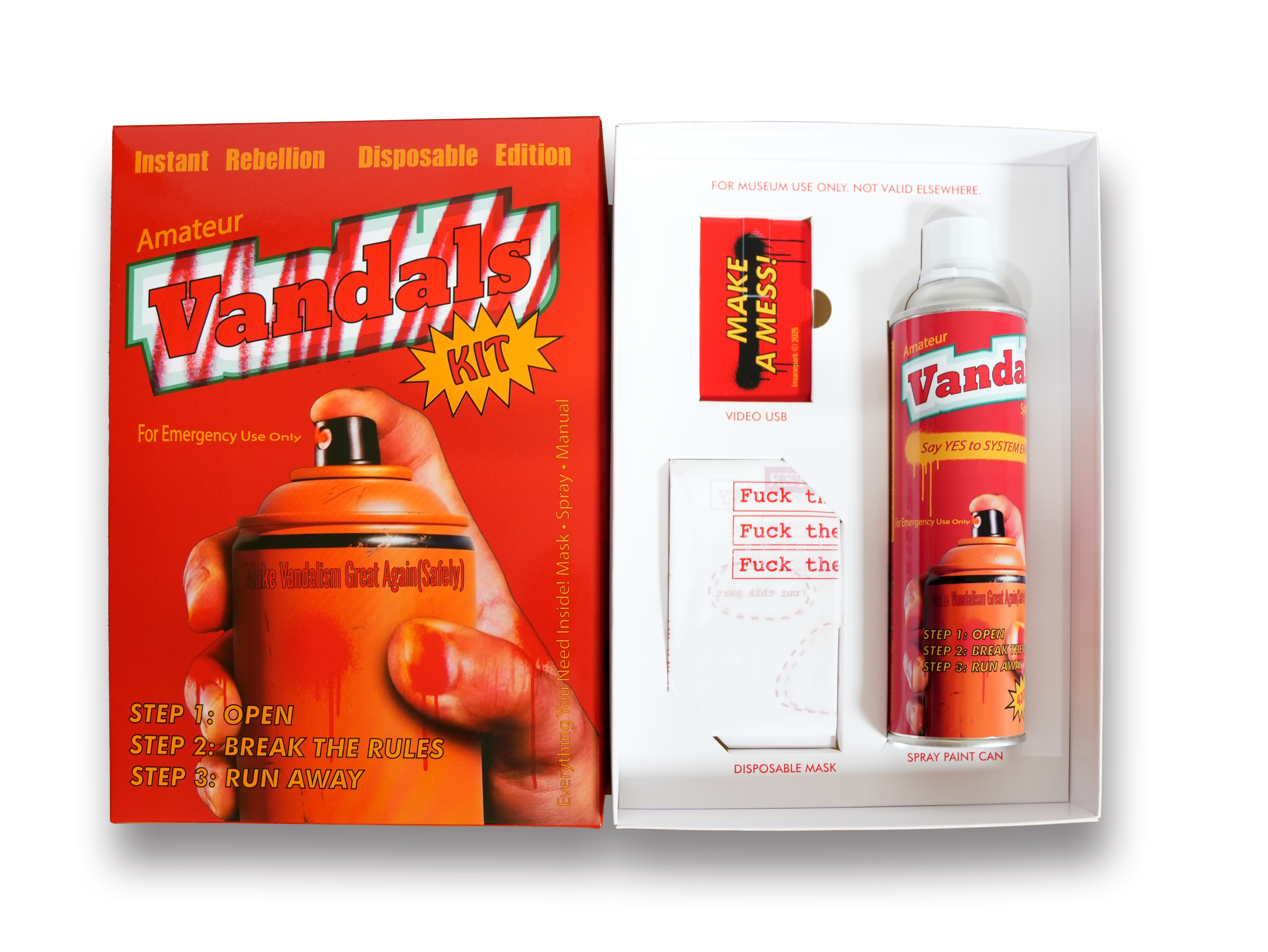 Amateur Vandal Kit, 2025, Spray can, printed paper (manual & packaging), USB, plastic bag, 21 × 29.7 × 7 cm