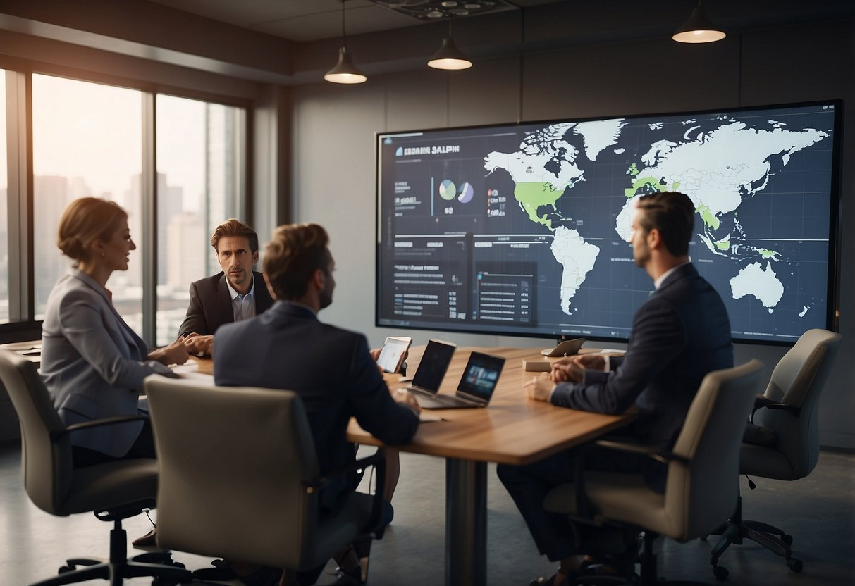 4 consultants échangeant dans une salle de réunion