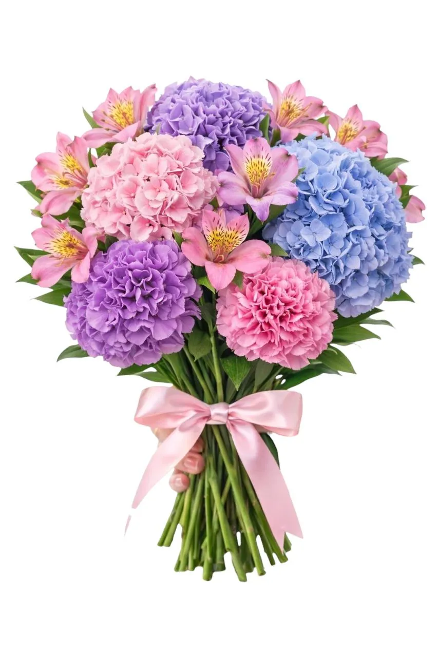 Ramo de Hortensias Y Astromelias — Celebraciones. Arreglo floral de Flores Les Roses con envío a domicilio en Bogotá.