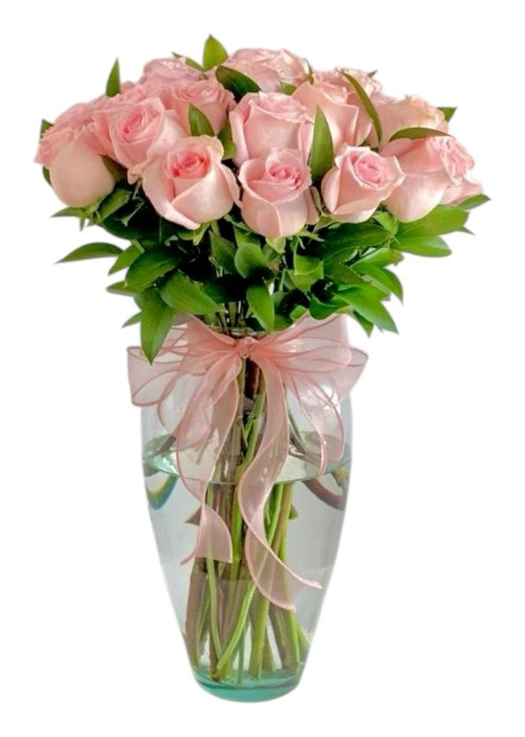 Rosas Rosadas En Jarrón — Romance. Arreglo floral de Flores Les Roses con envío a domicilio en Bogotá.