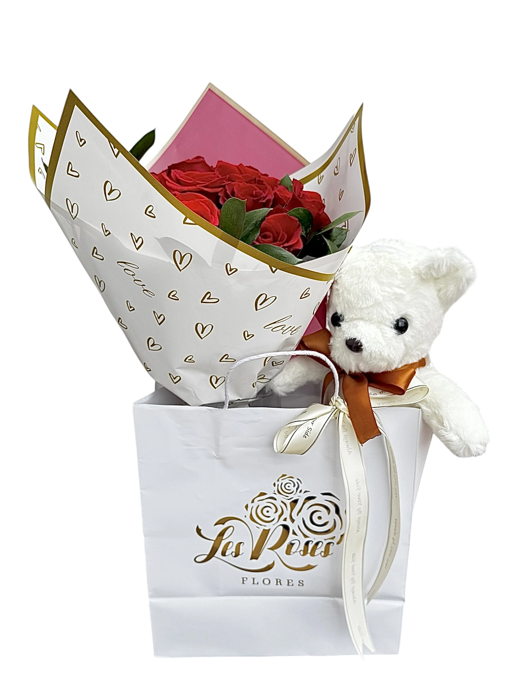 Rosas Premium Con Peluche — Romance. Arreglo floral de Flores Les Roses con envío a domicilio en Bogotá.