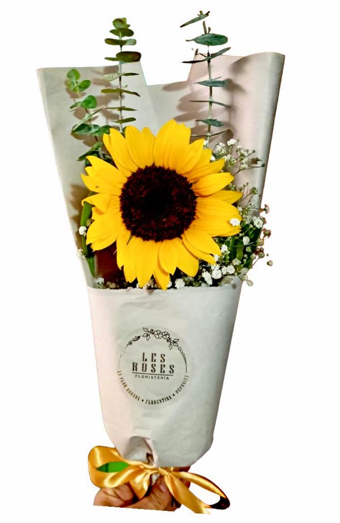 Flor De Girasol En Solitario En Papel Kraft — Agradecimientos. Arreglo floral de Flores Les Roses con envío a domicilio en Bogotá.