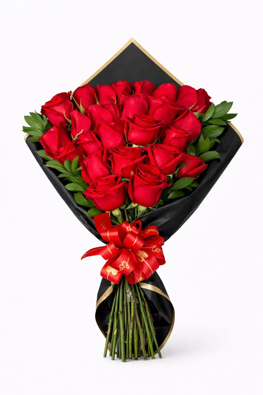 Ramo 24 rosas rojas — Romance. Arreglo floral de Flores Les Roses con envío a domicilio en Bogotá.