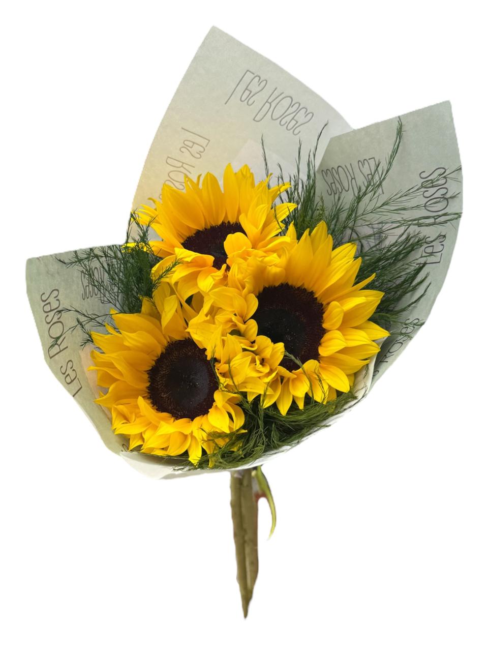 Flores amarillos: triada de girasoles — Agradecimientos. Arreglo floral de Flores Les Roses con envío a domicilio en Bogotá.