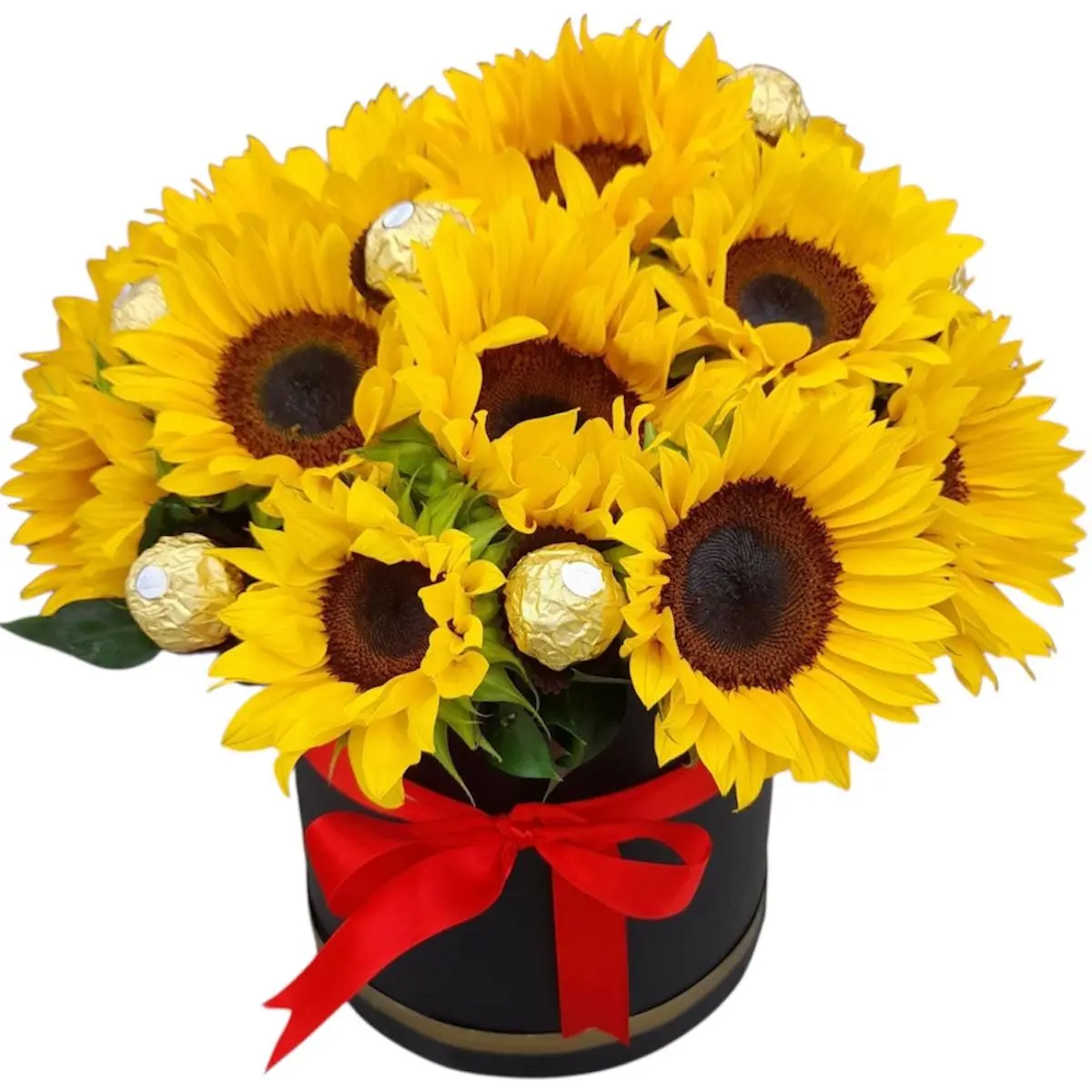 Girasoles Amarillos con chocolates — Agradecimientos. Arreglo floral de Flores Les Roses con envío a domicilio en Bogotá.