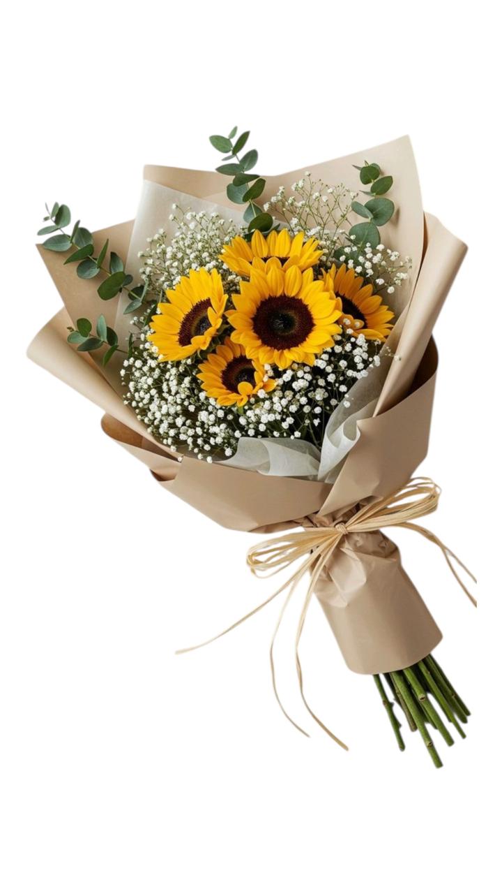 Flores amarillas: ramo de girasoles — Agradecimientos. Arreglo floral de Flores Les Roses con envío a domicilio en Bogotá.