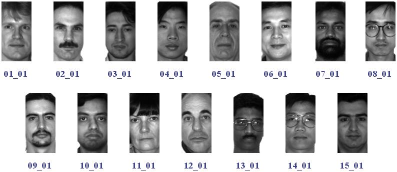 The Yale Faces Database — 15 subjects, 11 faces per subject.