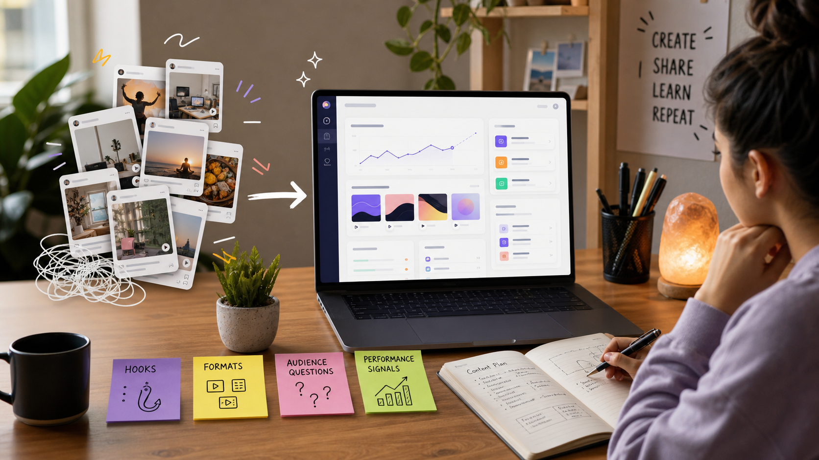 A creator turns a messy collection of saved post examples into a clear Trendy-powered growth workspace.
