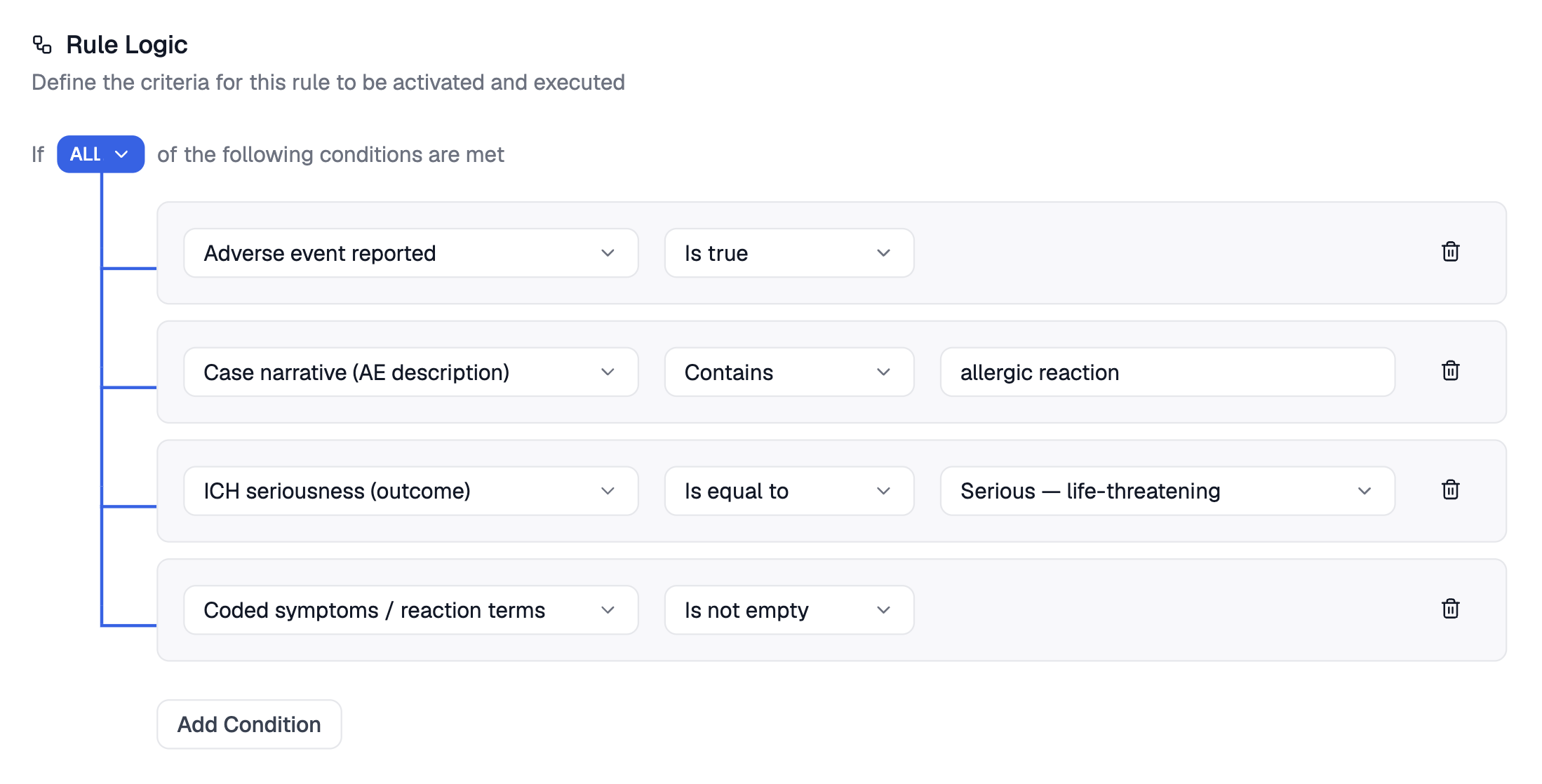 Rule Logic section with vertically stacked conditions