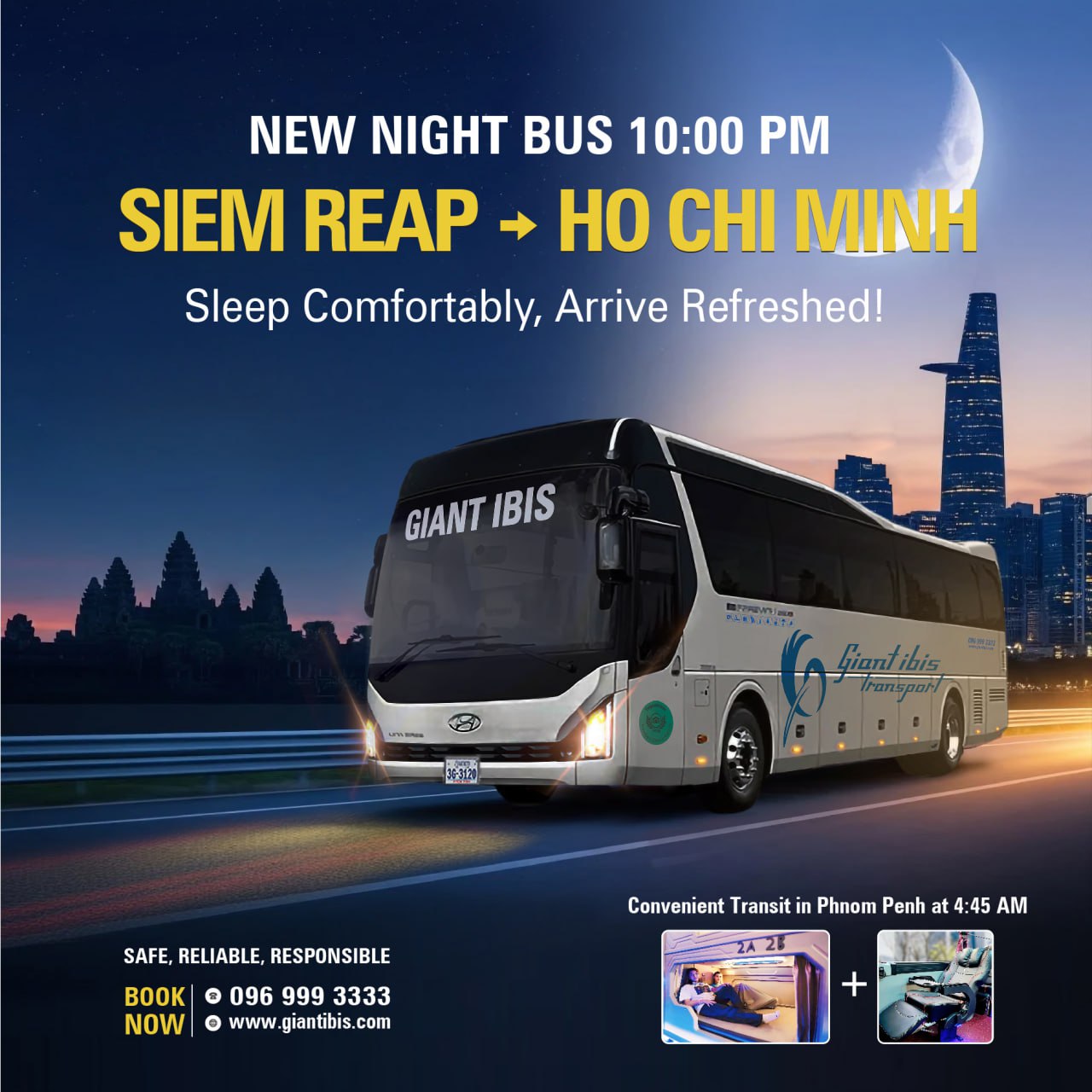 Experience Seamless Travel: Connecting Siem Reap and Ho Chi Minh with Giant Ibis 🚌✨
