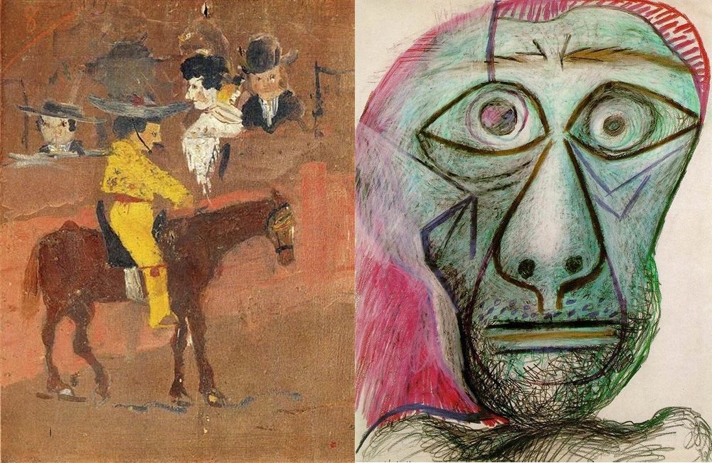 Picasso, The Picador (1890), Picasso, Self-Portrait Facing Death (1972)