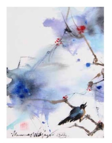 <Blue Bird> 40 x 30 cm, watercolor on canvas, 2022