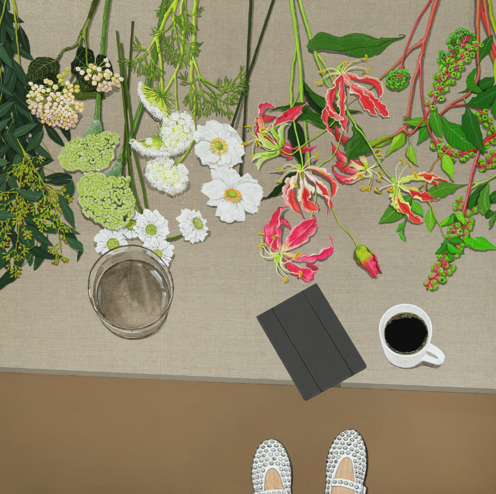 각자의 생애주기, 2025, acrlyic on linen, 100x100cm, Chung Sooyoung Credits: Hakgojae Art Center