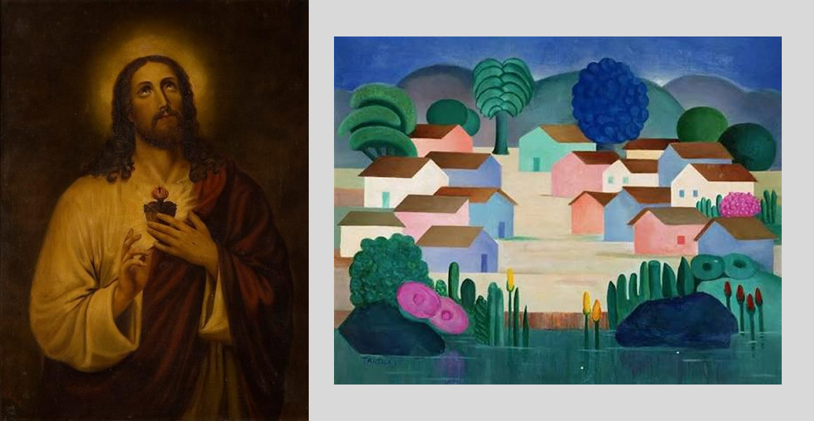 Tarsila do Amaral, Sacred Heart of Jesus (1904), Tarsila do Amaral, Landscape with Sixteen Houses (1967)