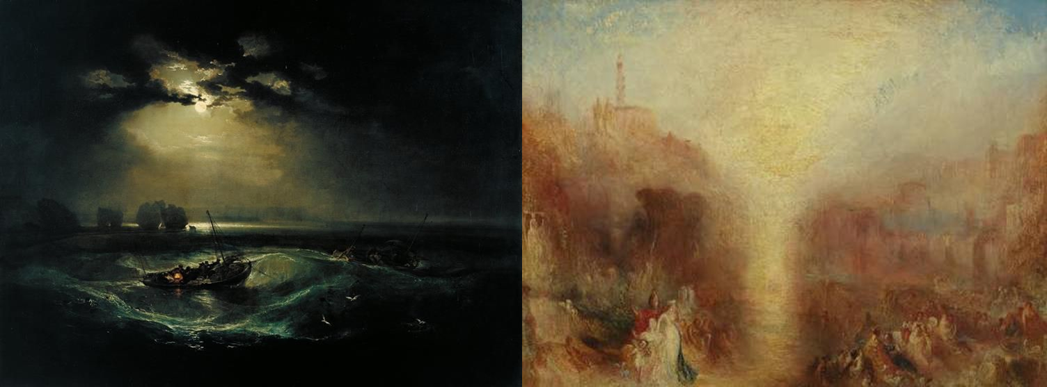 Turner, Fishermen at Sea (1796), Turner, The Visit to the Tomb (1850)