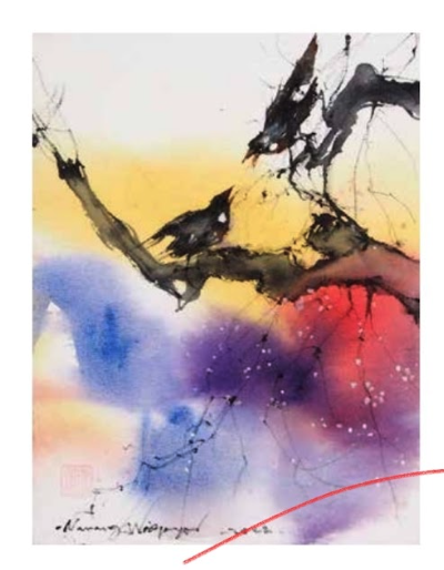 〈Two Birds〉, 40 x 30 cm, watercolor on canvas, 2022