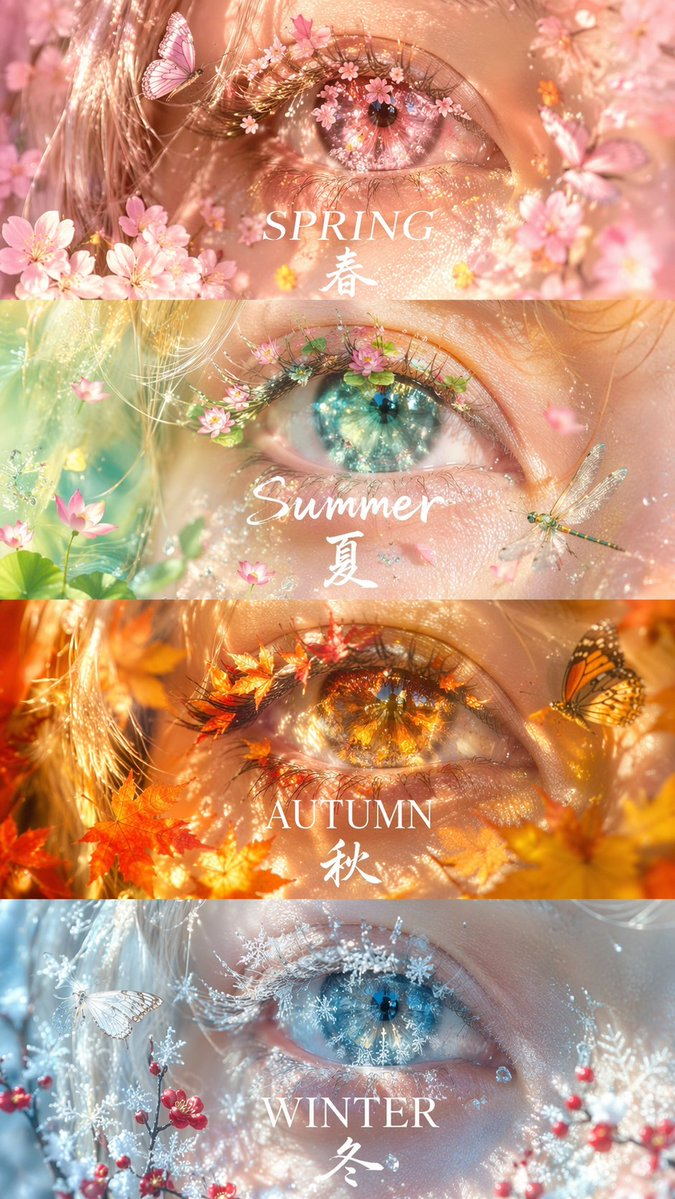 Hyperreal Four Seasons Eye Close-Up Collage