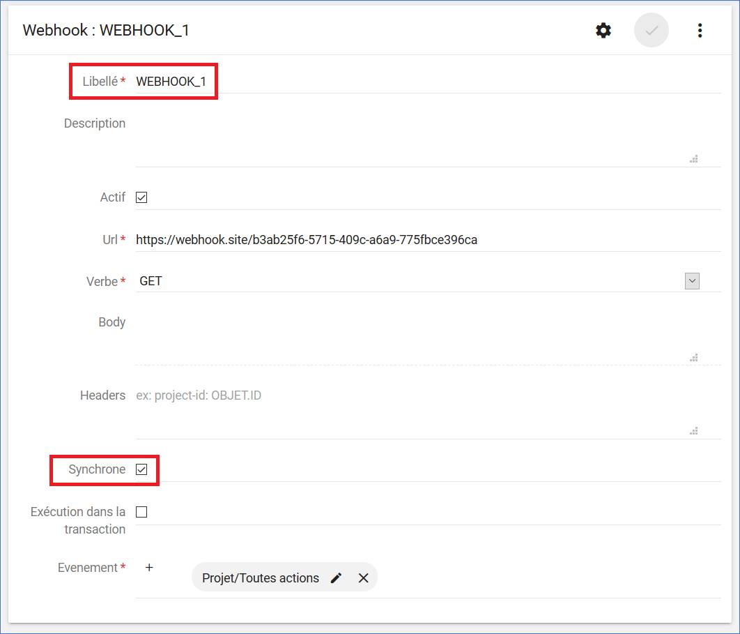 Figure 7 : libellé du Webhook