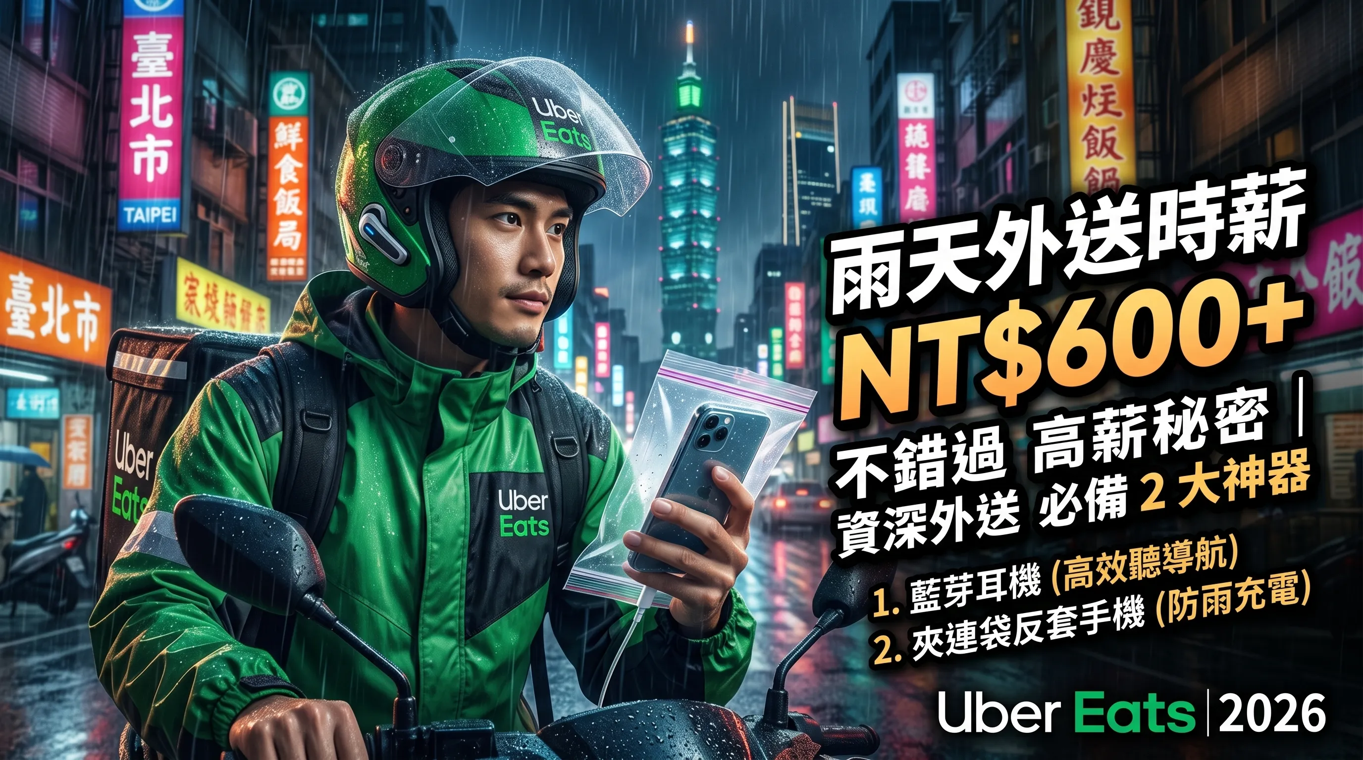 2026 Uber Eats 外送員薪水大解密:雨天時薪破 600 的兩大神器與註冊申請指南