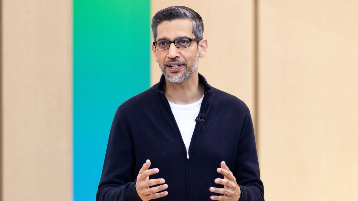 Google CEO Sundar Pichai speaks during a keynote address at Google I/O on May 19, 2026 in Mountain View, California. (Image credit: Getty Images / Benjamin Fanjoy / Stringer)