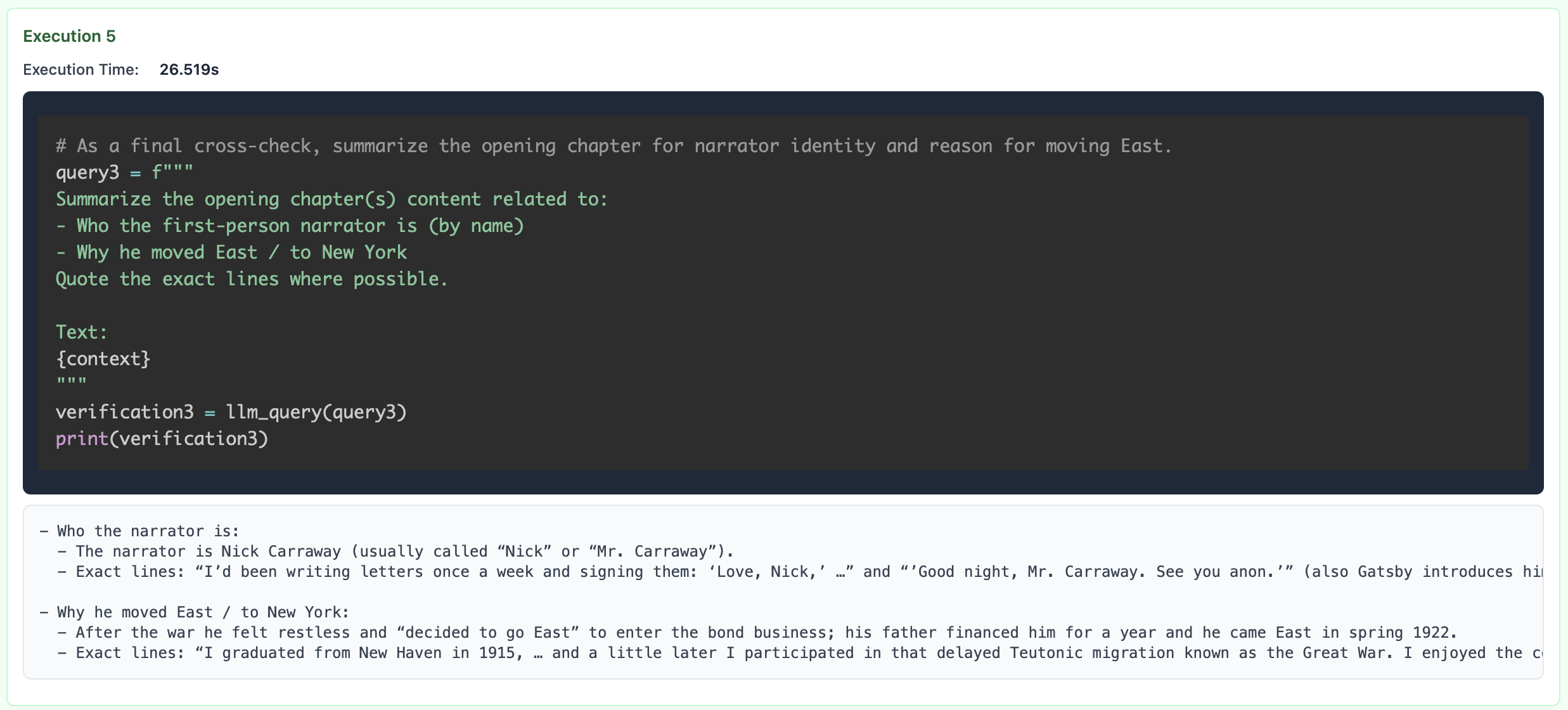 RLM executing summarization operation, source: RLM blog by Alex L. Zhang
