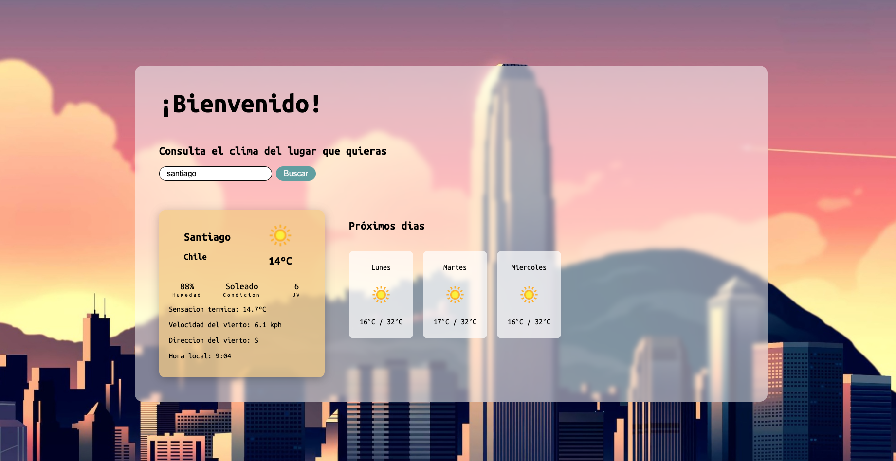 Previsualización del proyecto WeatherApp