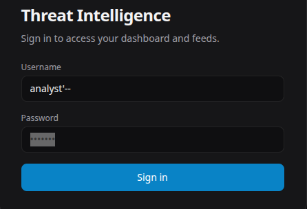 Submitted a SQL injection payload through the username field to test whether the authentication query could be manipulated.