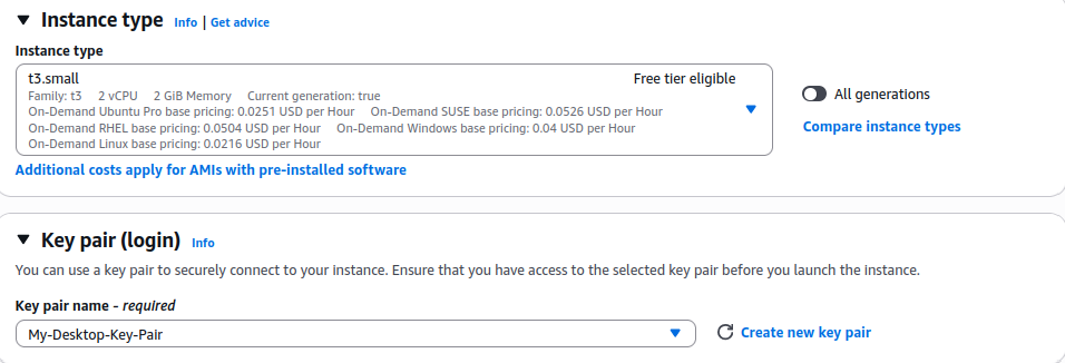 Configured the EC2 instance type and SSH key pair for the AMI-based deployment.