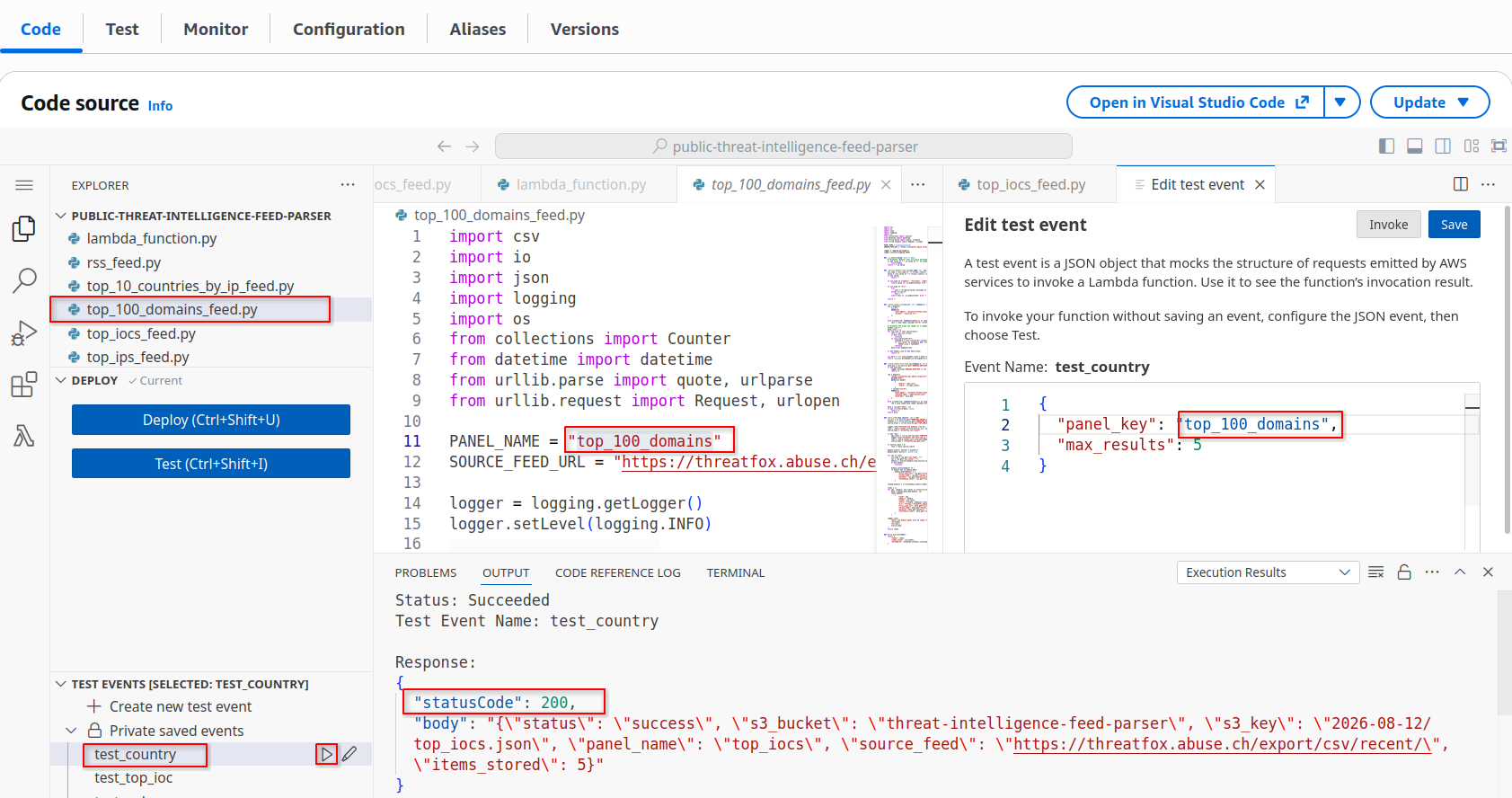 Successfully tested the Top 100 Domains feed through the public threat intelligence parser.