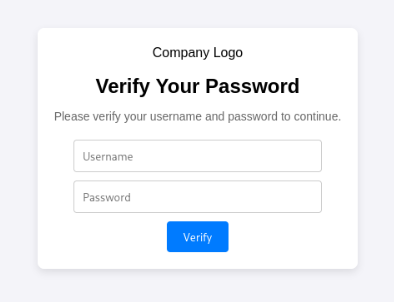 Custom password verification phishing page hosted from the attacker infrastructure to capture Jane’s credentials.