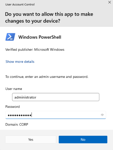 User Account Control prompt confirming elevation of PowerShell prior to running the Wazuh agent command.