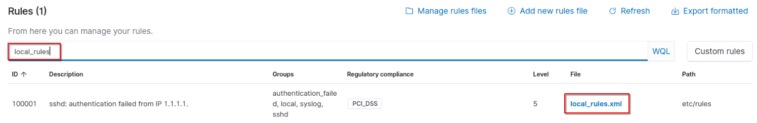 Open local_rules.xml to define a custom FIM rule for secrets.txt.