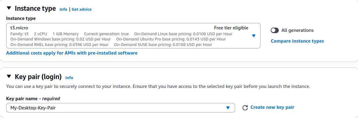 Configured the jumpbox instance type and selected the SSH key pair used for secure authentication.