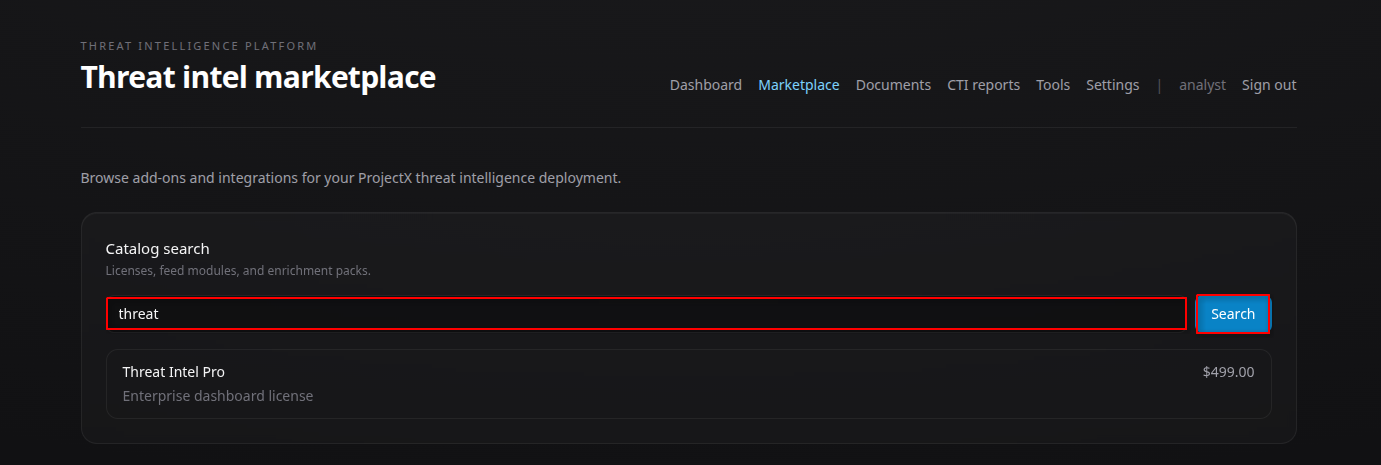Identified the Marketplace search parameter as a potential SQL injection point.