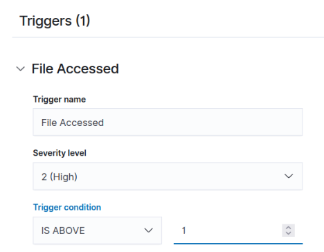 Trigger a High‑severity alert when at least one modified event is seen.