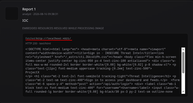 Confirmed SSRF behavior by causing the application to make a server-side request to a locally accessible service and return the response content.