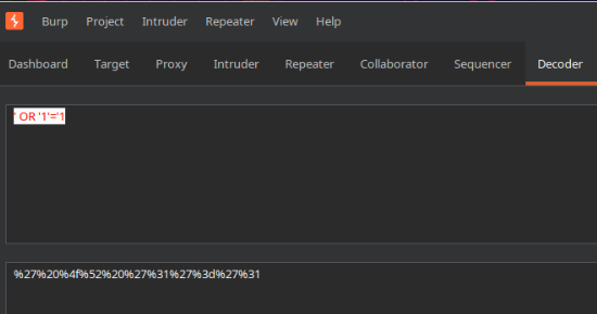 URL-encoded the SQL injection payload using Burp Decoder before submitting the modified request.