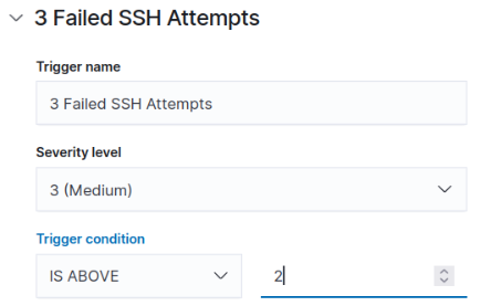 Create a trigger that alerts when more than 2 failed SSH attempts occur within the evaluation window.