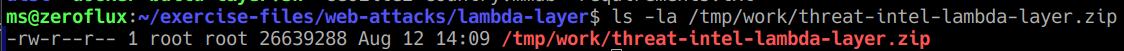 Verified the completed Lambda layer deployment package before uploading it to AWS.