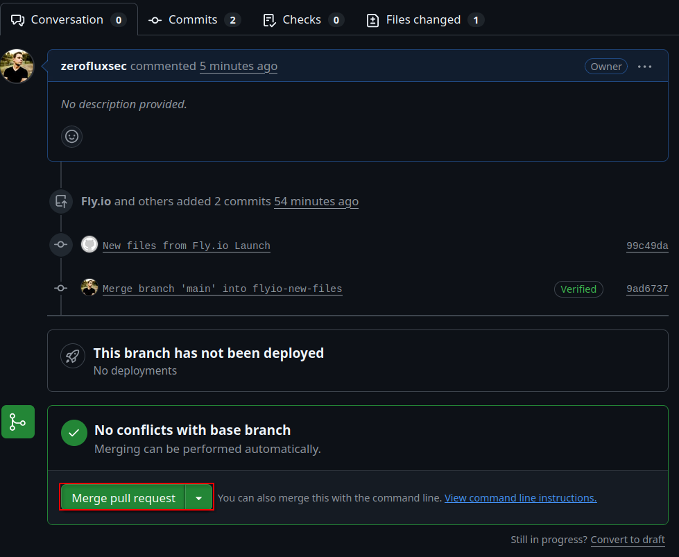 Verified the deployment configuration was ready to merge into the main branch.