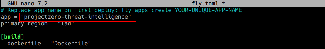 Configured fly.toml with the ProjectZero application name and Docker-based deployment settings.